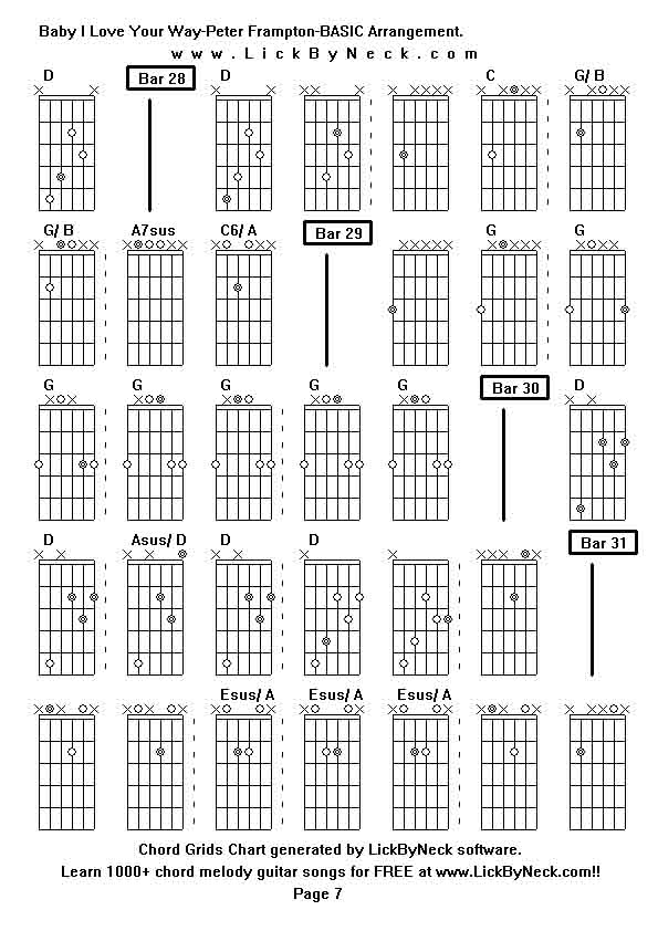 Chord Grids Chart of chord melody fingerstyle guitar song-Baby I Love Your Way-Peter Frampton-BASIC Arrangement,generated by LickByNeck software.